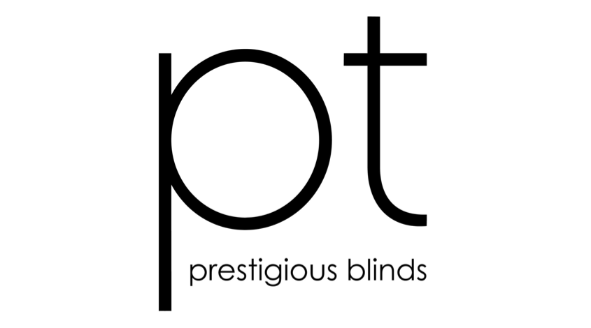 Black lowercase pt in large, bold font, with prestigious blinds written below in smaller, thin text on a white background.